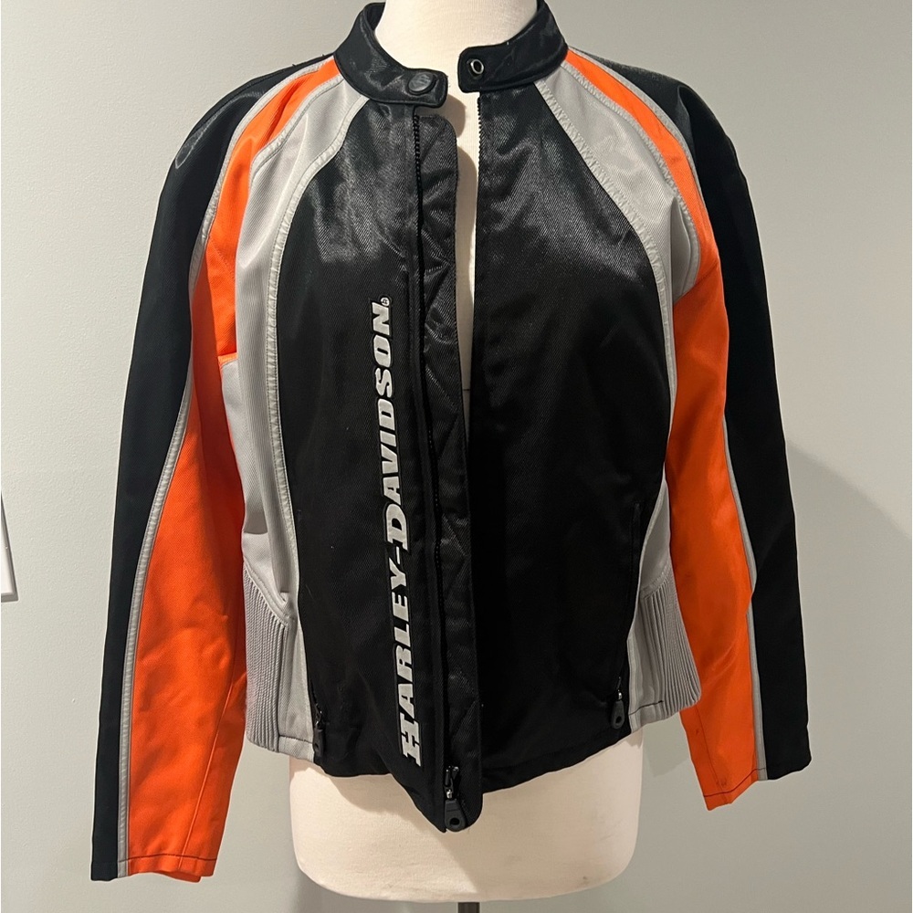 Harley-Davidson Black, Orange, and White Racing Jacket XL Vintage